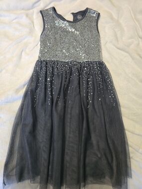 Wonder Nation Sequin Tulle Holiday Party Dress Charcoal Gray Size 10-12
